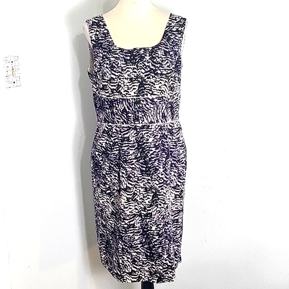Alex Marie Black & Tan, Black & Purple Animal Print Sleeveless Dress, Size 14